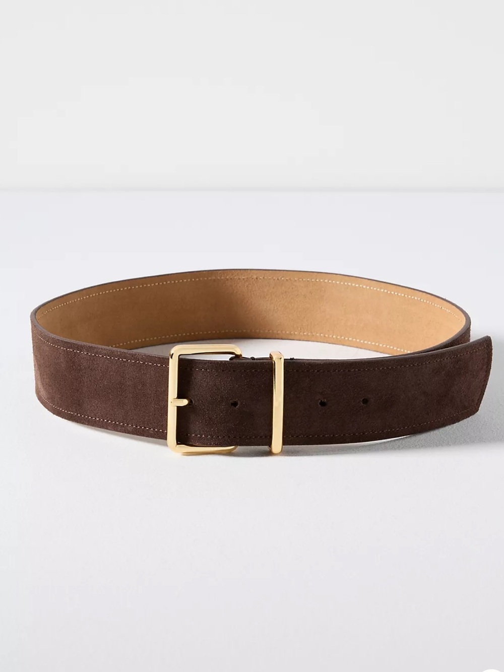 Anthropologie Brown Suede Belt with Gold Buckle 100% authentic Genuine Leather